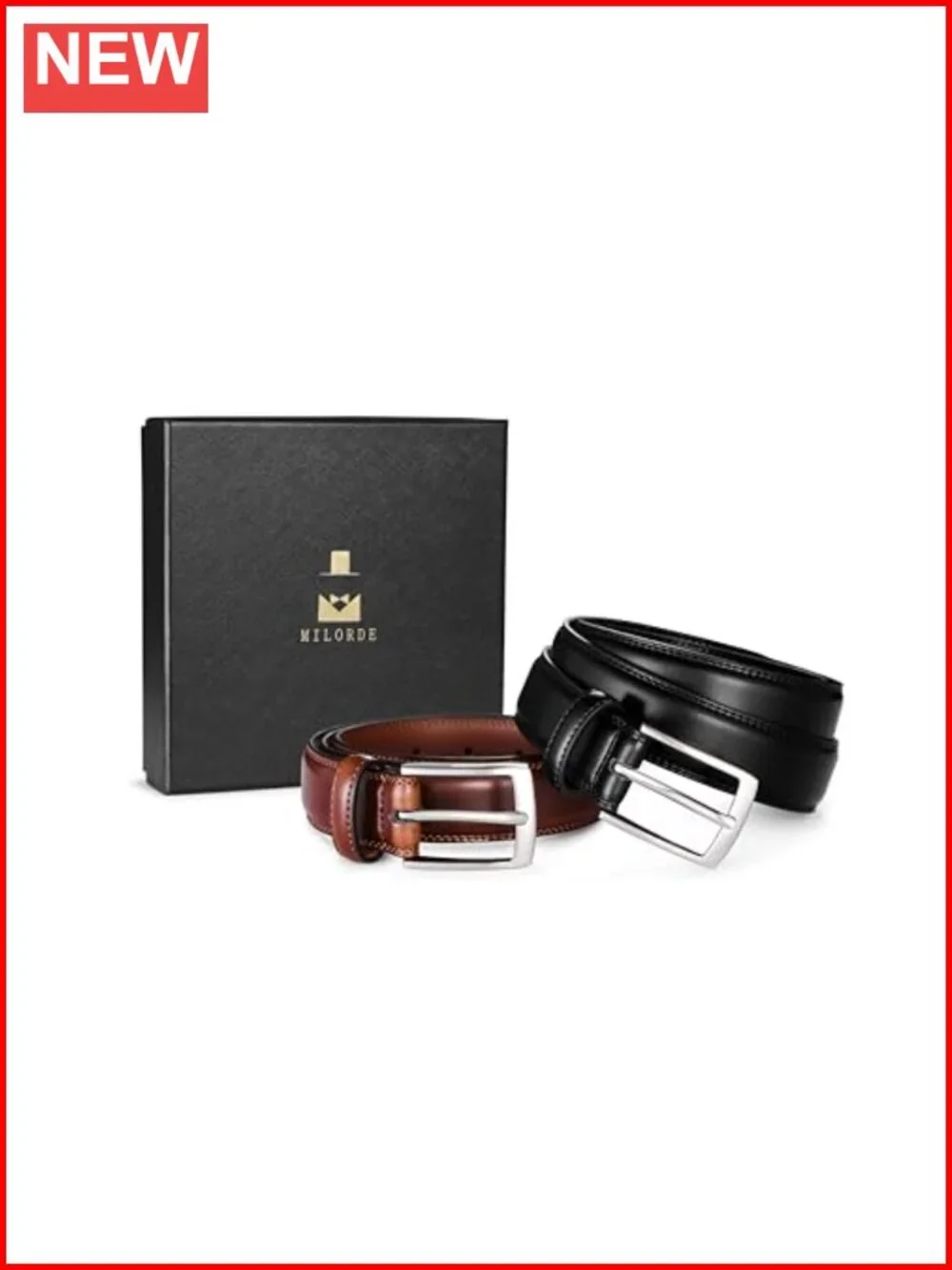 Men's Genuine Leather Dress Belt 2-Pack Handmade Classic for Work Business